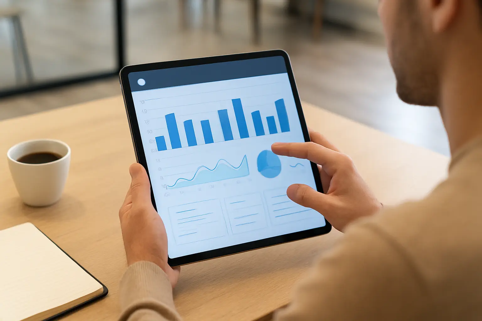 Analýza štatistík Instagram Reels na tablete Osoba analyzuje Instagram Reels budovanie značky pomocou štatistík na tablete