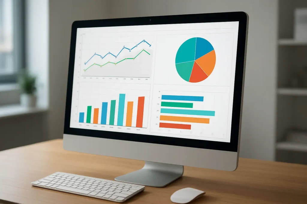 digitálny marketingový analytický dashboard s grafmi úspešnosti kampaní