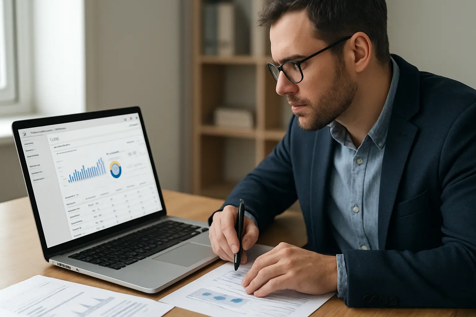 Identifikácia neefektívnych kľúčových slov Google Ads marketingový expert analyzujúci neefektívne kľúčové slová Google Ads na obrazovke